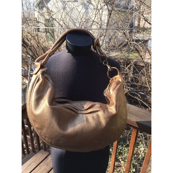 Fossil Genuine Leather Gold Pebbled Hobo Sling Shoulder Bag Purse Shoulder Bag - Picture 1 of 10
